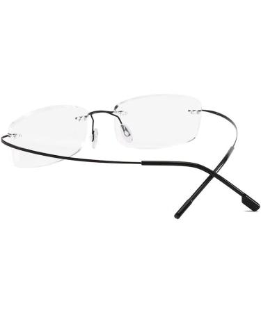 Super Light Rimless Titanium Reading Glasses for Men & Women - Black & Silver +2.0 Reading Aid - Buy Online on GoSupps.com