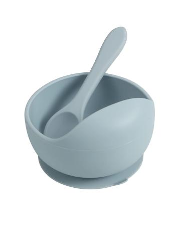 PandaEar Stay Put Silicone Suction Bowl| with Silicone Baby Spoon BPA Free| Babies Toddlers Infants (Blue)