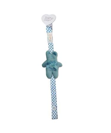 Pacifier chain made of fabric with a 3D with a small bear. Color: light blue