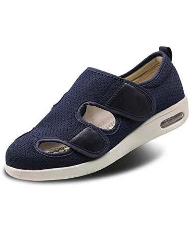 Women's Diabetic Sandals Adjustable Closure Comfy Slippers Extra Wide Walking Shoes for Diabetic Edema Plantar Fasciitis Bunions Arthritis Swollen Feet 8 X-Wide Navy Blue