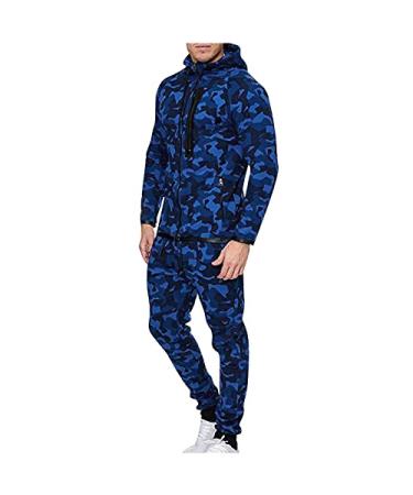 kbndieu Camo Jumpsuit for Men Autumn Winter Zipper Hoodie Splicing Print Casual Relaxed Fit Work Tactical Pants Mountain Suit #2 Dark Blue X-Large