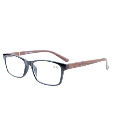 Eyekepper Spring Hinges Wood Look Arms Crystal Clear Vision Reading Glasses Black/Brown Arm +1.75
