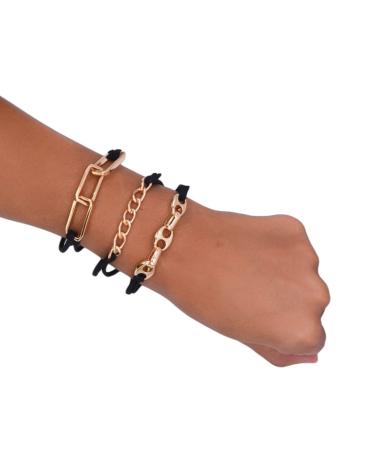 3 PCS Elegant Black Gold Bracelet Hair Ties for Women and Girls - No Crease Elastic Bands - Buy Online on GoSupps.com