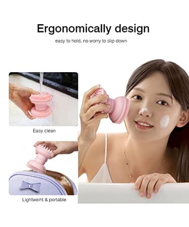 MYCOMBO Exfoliating Silicone Body Scrubber - 2 in 1 Bath & Shampoo Brush | Scalp Massager | Hygienic & Long Lasting - Pink - Buy Online on GoSupps.com