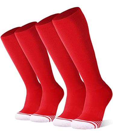 FITRELL 2/3 Pack Baseball Soccer Softball Socks for Kids Youth Men & Women Over-the-Calf Knee High Socks (Multiple Colors) Red (2 Pack) Medium