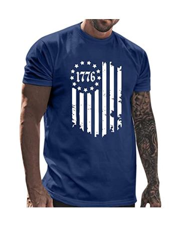 fannyouth Men's T-Shirts American Flag Striped Printed T-Shirts Summer Casual Crew Neck T-Shirts Short Sleeve T-Shirts A-01-5-navy XX-Large