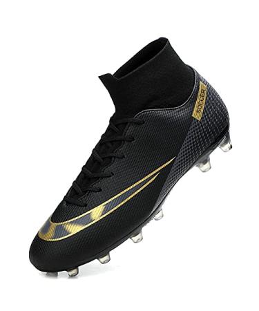 MFSH Unisex-Cleats Soccer Shoes for Big Boy Fg/ag High-top Spikes Football Shoes for Younth Professional Training Turf Indoor Ankle Boots Athletic Sneaker 7 Women/6 Men A-black