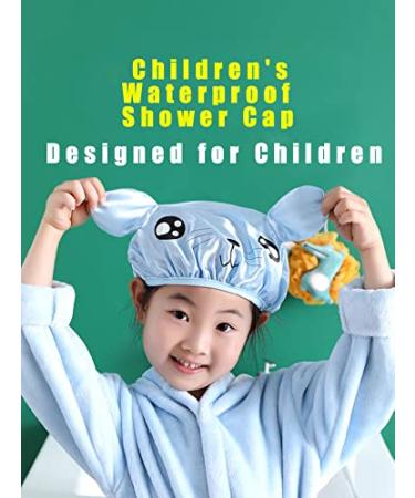 Satin Waterproof Kid Shower Cap & Sleep Bonnet Set - 4 Blue Pieces for Baby, Toddler, Child - Buy Online on GoSupps.com