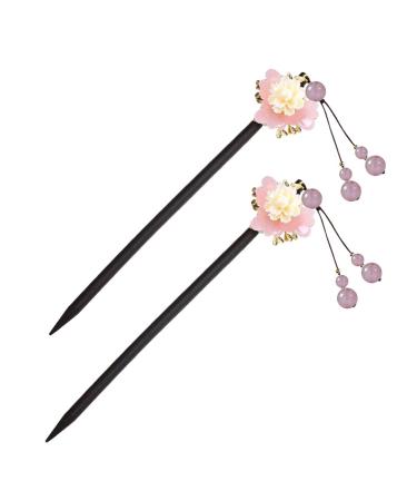 URFEDA Wooden Hair Sticks Chinese Hair Stick Vintage Flowers Hair Clips Elegant Hair Sticks Fashion Hair Stick Hair Accessories Chinese Style Wooden Hair Clips for Women Girls 2 Pieces