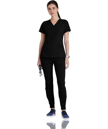 BARCO ONE Women's Pulse Scrub Top Sporty V-Neck Medical Top w/ 4-Way Stretch & 5 Pockets Small Black - Buy Online on GoSupps.com