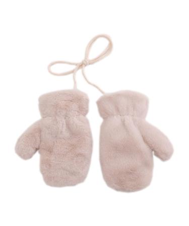 Baby Kids Plain Winter Mittens Thick Fleece Padded Super Warm Soft Ski Gloves Mittens with Anti-Lost String for Baby Girls Boys Aged 3-8 Years Old (Pure Beige Mittens)