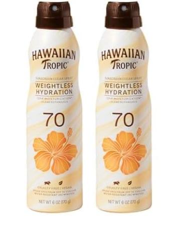 Hawaiian Tropic Weightless Hydration Clear Spray Sunscreen SPF 70 6oz | Hawaiian Tropic Sunscreen SPF 70 Sunblock Oxybenzone Free Sunscreen Spray On Sunscreen Body Sunscreen Spray 6oz