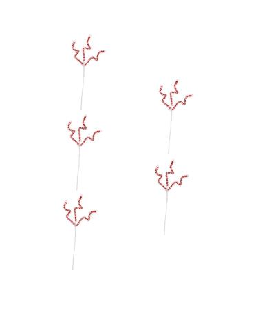 Unomor 5pcs Small Candy Canes Candies Plush Pine Branch Faux Candy Iron Wire Red