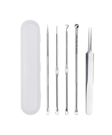 Blackening Remover Tool Kit Acne removal kit cleaner tweezers Komedos extractor tool pimple popping kit with storage box for flaws Whitehead bang zit remove 5 pcs unit size silver
