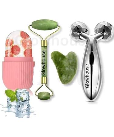Buy Ice Roller & Gua Sha Jade Roller Set - Facial Massager Combo for Smoother Skin | Reusable Face & Body Roller for Women & Men - Buy Online on GoSupps.com