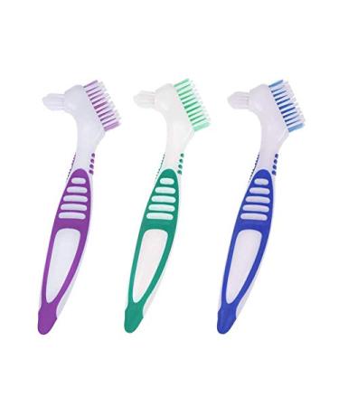 XLKJ 3 piece of prosthesis brush double -bristled head toothbrushes prostheses false teeth with ergonomic rubber grist prosthesis cleaning brush