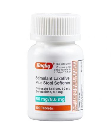 Rugby 2 in 1 Stimulant Laxative Plus Stool Softener Docusate Sodium 50 mg/Sennosides 8.6 mg - 100 Tablets - Buy Online on GoSupps.com