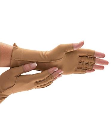 isotoner Women & Men Arthritis Compression Rheumatoid Pain Relief Gloves for joint support with Open/Full finger design Camel Large One Pair of Open Finger Gloves
