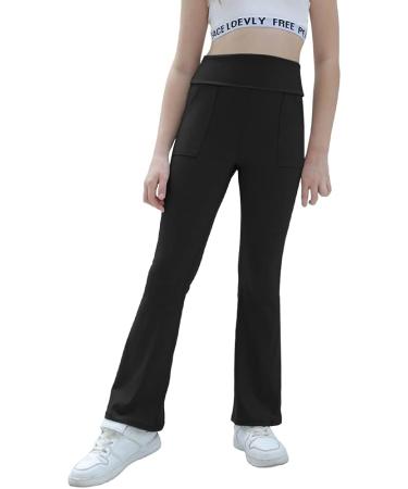 Aurgelmir Girls' Black Foldover Waist Flare Leggings with Pockets - Size 13-14 Years - Buy Online on GoSupps.com