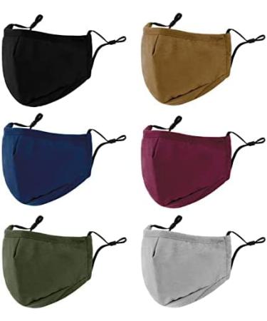 3-Ply Cloth Face Mask 6 Pack - Adjustable Ear Loops - Reusable & Washable - Breathable Covering for Men & Women (Black/Grey/Red/Green/Blue/Brown) - Buy Online on GoSupps.com
