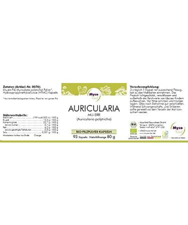 MycoVital Bio Auricularia Mushroom Powder Capsules - 93 Vegan Capsules (500mg) | 100% Pure German Cultivation - Buy Online on GoSupps.com