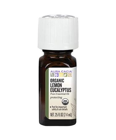 Aura Cacia Certified Organic Pure Lemon Eucalyptus Essential Oil | 0.25 fl. oz. | Corymbia citriodora Lemon Eucalyptus 0.25 Fl Oz (Pack of 1)