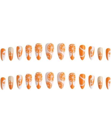 24Pcs/Set Press On Nails Mid Length Freshing cute and sweet grapefruit False Nails Acrylic Fake Nails Full Cover Nails Tips Artificial Finger Manicure Press on nails for Women and Girls - Buy Online on GoSupps.com