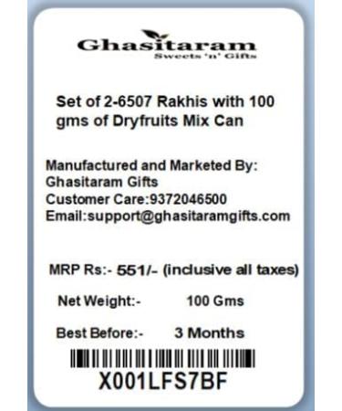 Ghasitaram Gifts Rakhi for Brother Rakhis Online - Set of 2-6507 Rakhis with 100 GMS of Dryfruits Mix Can Rakhi Set with 100 gms of Dryfruits Mix Can - Buy Online on GoSupps.com
