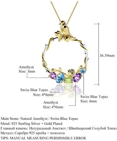 S925 Silver Necklace Pendant Natural Crystal Garnet Gemstone Pendant Bird Wreath Design Pendant Necklace Jewelry for Women Gifts (Colored gems 36.9mm) - Buy Online on GoSupps.com