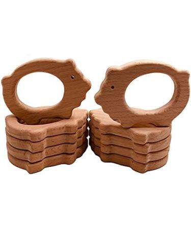 Wendysun 5pcs Natural Cartoon Wood Teether Set for Baby Teething - Pig Shape DIY Pendant Toy - Buy Online on GoSupps.com