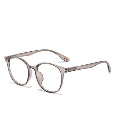 Fuqinqingoz round reading glasses in retro style relieves fatigue trendy computer reader presbyopia glasses anti-blue light flat lighting mirror (color: gray size: +0.00) +0.00 gray