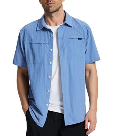 BALEAF Men's Short Sleeve Shirts UPF 50+ Sun Protection Casual Button Down for Fishing Hiking Beach Lightweight Quick Dry Ashleigh Blue Large