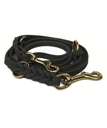 Fat leather Gleine 3-way adjustable leather line braided for dogs 96 models to choose from (3m x 12mm black brass hook) 3m x 12mm black brass hook