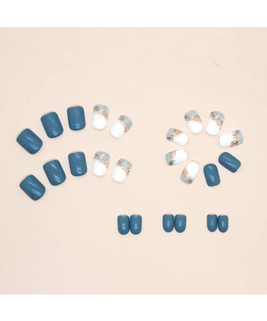 diduikalor Short Square Blue Design Acrylic Fake Nails - 24Pcs Full Cover Glossy Nude False Nails for Women - Buy Online on GoSupps.com