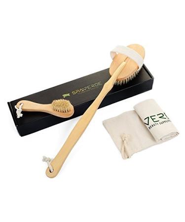 Natural Boar Bristle Body Brush & Face Brush Set for Dry Brushing  Bath and Shower with White Long Handle - Exfoliate Skin  Reduce Cellulite & Improve Circulation - Bonus Travel Bag - Great as a GIFT
