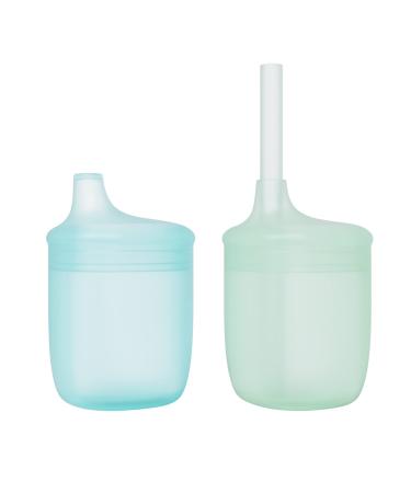 Mengdababy Straw Sippy Cup for Baby 6 Months+  Silicone Transition Cups for Toddler  Spill Proof See-thru Babies Cup  100% Food Grade with No Fillers  BPA Free Microwave  Blue Green