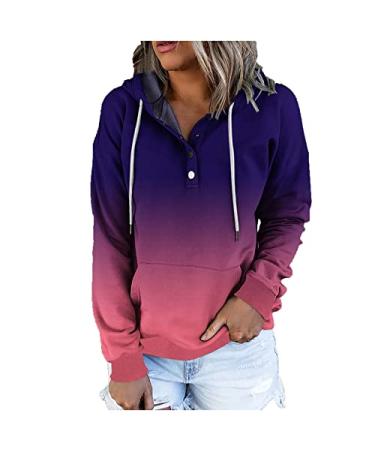 Womens Hoodies Pullover Fall Fashion Tops Graphic Loose Fitting Sweatshirts Button Down Long Sleeve Shirts with Pocket Medium Purple Button Down Womens Hoodies Pullover