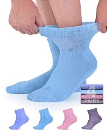 Doctor's Select Bamboo Diabetic Socks Women & Men - 4 Pairs Ankle Length Womens Diabetic Socks | Bamboo Socks Womens Large Light Blue  Blue  Purple  Pink