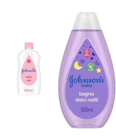 Johnson's Baby Huile pour b b (500 mL) + Bain Douce Nuit (500 mL) Soins quotidiens pour la peau - Test par des p diatres et des dermatologues Formule sans colorants avec un pH quilibr