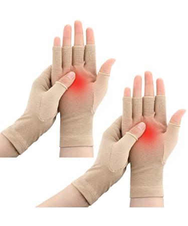 Woanger 2 Pairs Seamless Lymphedema Compression Gloves 20-30 mmHg Fingerless Compression Gloves Hand Thumb Arthritis Compression Gloves for Women Men Pain Relief