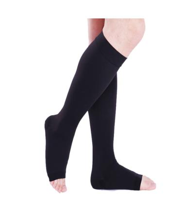 Compression stockings Medium high 25-35 Graded compression stockings Open toes compression support hose with non-slip silicone point ideal for varicose veins meat S (black M) (black xx)
