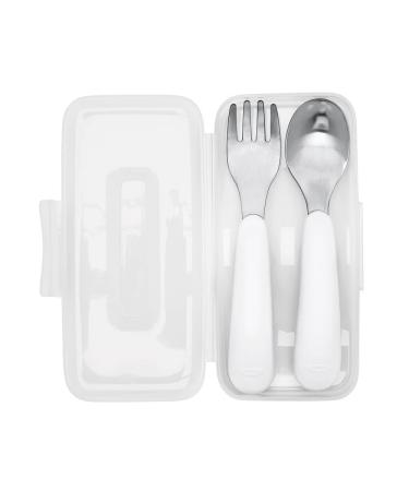 OXO Tot - On The Go Fork & Spoon Set - Baby Feeding Stainless Steel with Travel Case Sized for Little Mouths from 12 Months and Up - Gray - 61154700