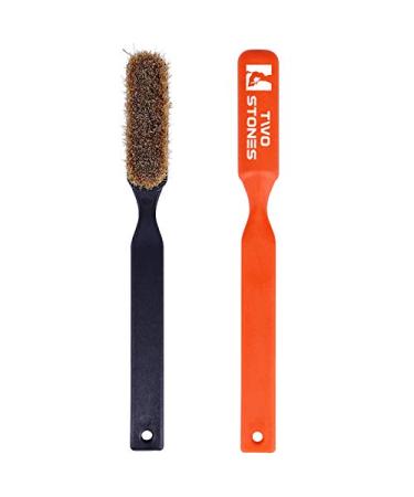 TWO STONES Climbing Chalk Brush with Thick Ultra Durable Boar's Hair Bristles, Bouldering Brush with Ergonomic Handle Portable with Climbing Chalk Bag(Not Included) for Climbing Wall Holds Black+Orange