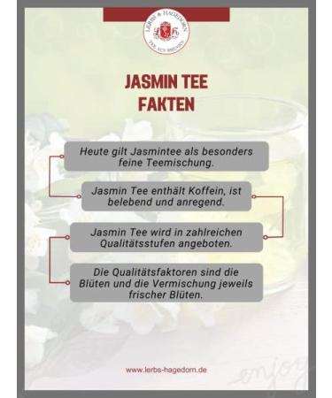  Lerbs & Hagedorn Lerbs & Hagedorn Organic Chinese Green Tea - Fine Jasmine Tea - Jasmine Scent with Light Fruity Herbs - Note 1kg (approx 81L) with Jasmine Flowers - Buy Online on GoSupps.com