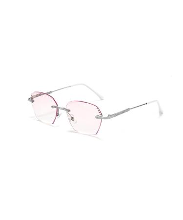 Women's Fashion Rimless Blue Light Blocking Reading Glasses Tinted Lenses Computer Readers Anti Glare Glasses(Couleur:Silver Grandeur:0.0x)