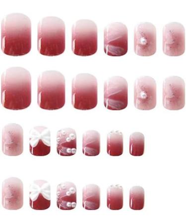 24Pcs/Set Press On Nails Short Ice Transparent Sweet Pink Gradient Halo Dyed Ribbon False Nails Acrylic Fake Nails Full Cover Nails Tips Artificial Finger Manicure Press on nails for Women and Girls - Buy Online on GoSupps.com