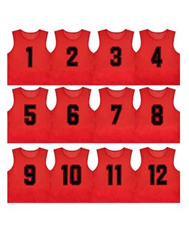 ExCova Scrimmage Practice Vests Premium Pinnies Jerseys for Adult & Youth Sports (Pack of 12) X-Large Red