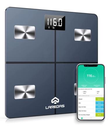 Weight Scale, Digital Bathroom Scale for Body Weight, Body Fat Smart Scale, 17 Accurate Body Composition Health Analyzer, Bluetooth Sync with App, Athlete Baby Mode, 440 lbs, Incl Batteries Light blue