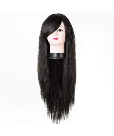 LFMDJF Synthetic Heat Resistant Fiber Long Kinky Straight Fluffy Inclined Dark Brown Hair Costume Wigs 26inches Brown Natural Black