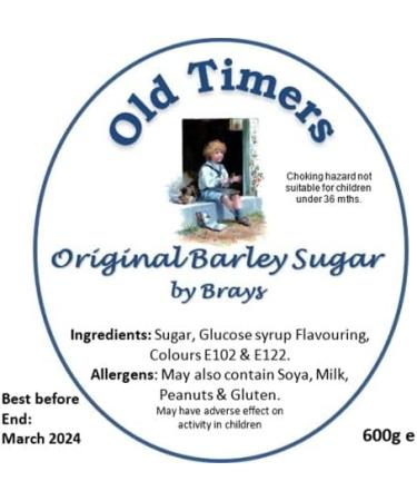 Old Timers Barley Sugar Flavoured Hard Boiled Sweets by Brays in Reusable 970 millilitre Victorian Style Jar 600 grams - Buy Online on GoSupps.com